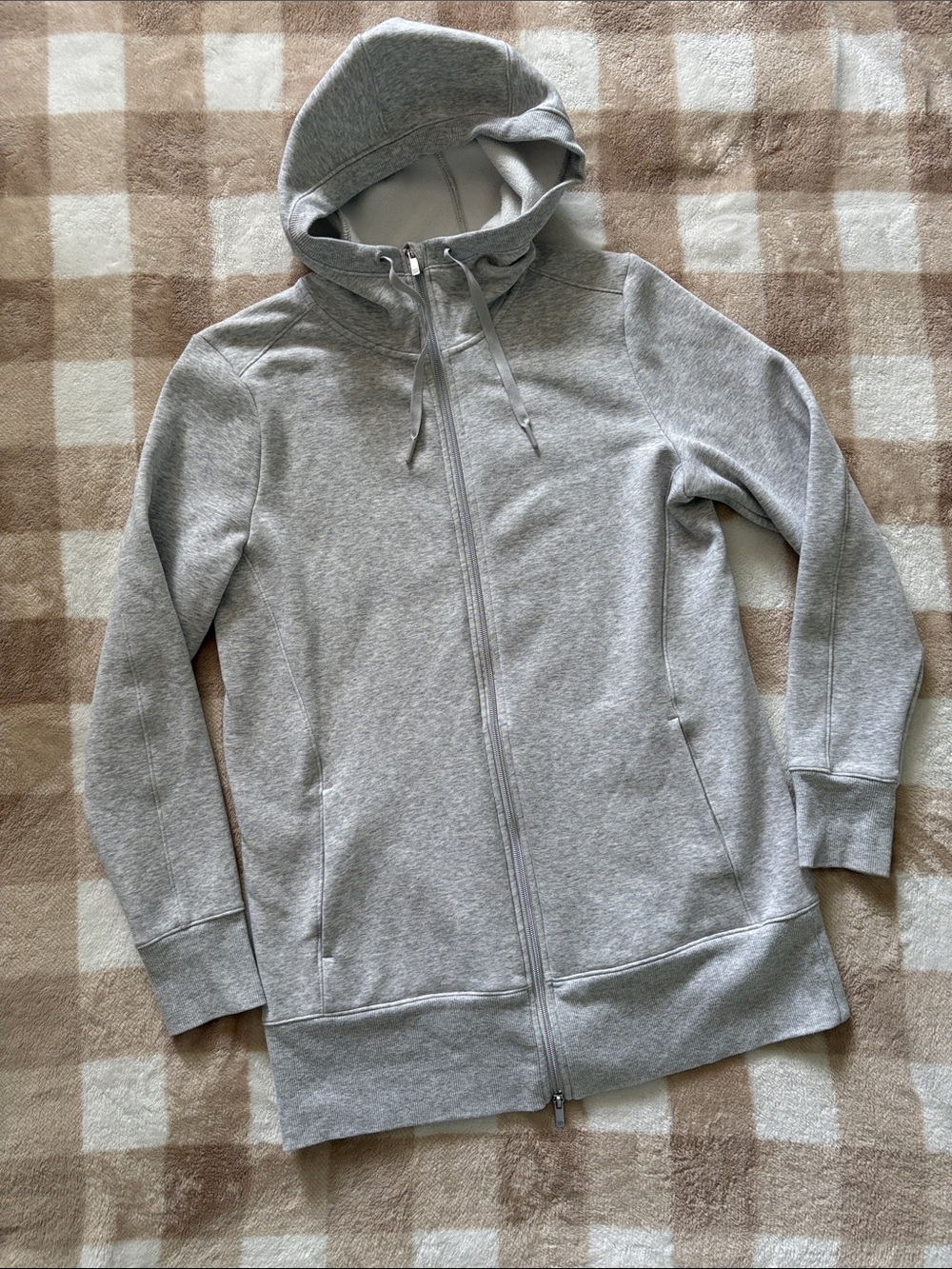 All In Motion Long Length Light Gray Hooded Zip-Up Sweatshirt EUC M